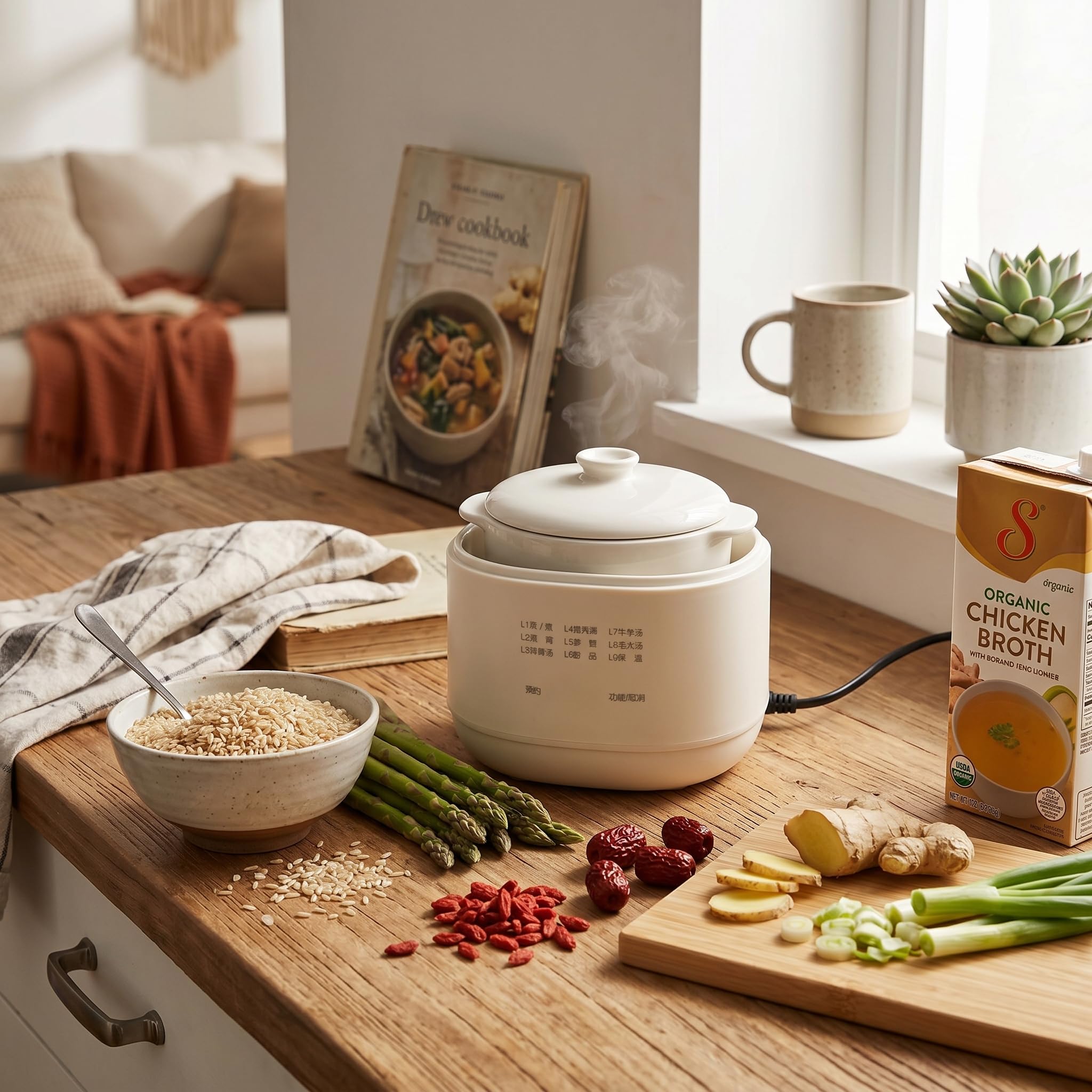 Cuiseur à Soupe en Céramique 1 L, Petite Mijoteuse avec Protection contre la Surchauffe, Fonction de Maintien au Chaud avec Couvercle Minuteur, Faitout électrique pour la (Prise