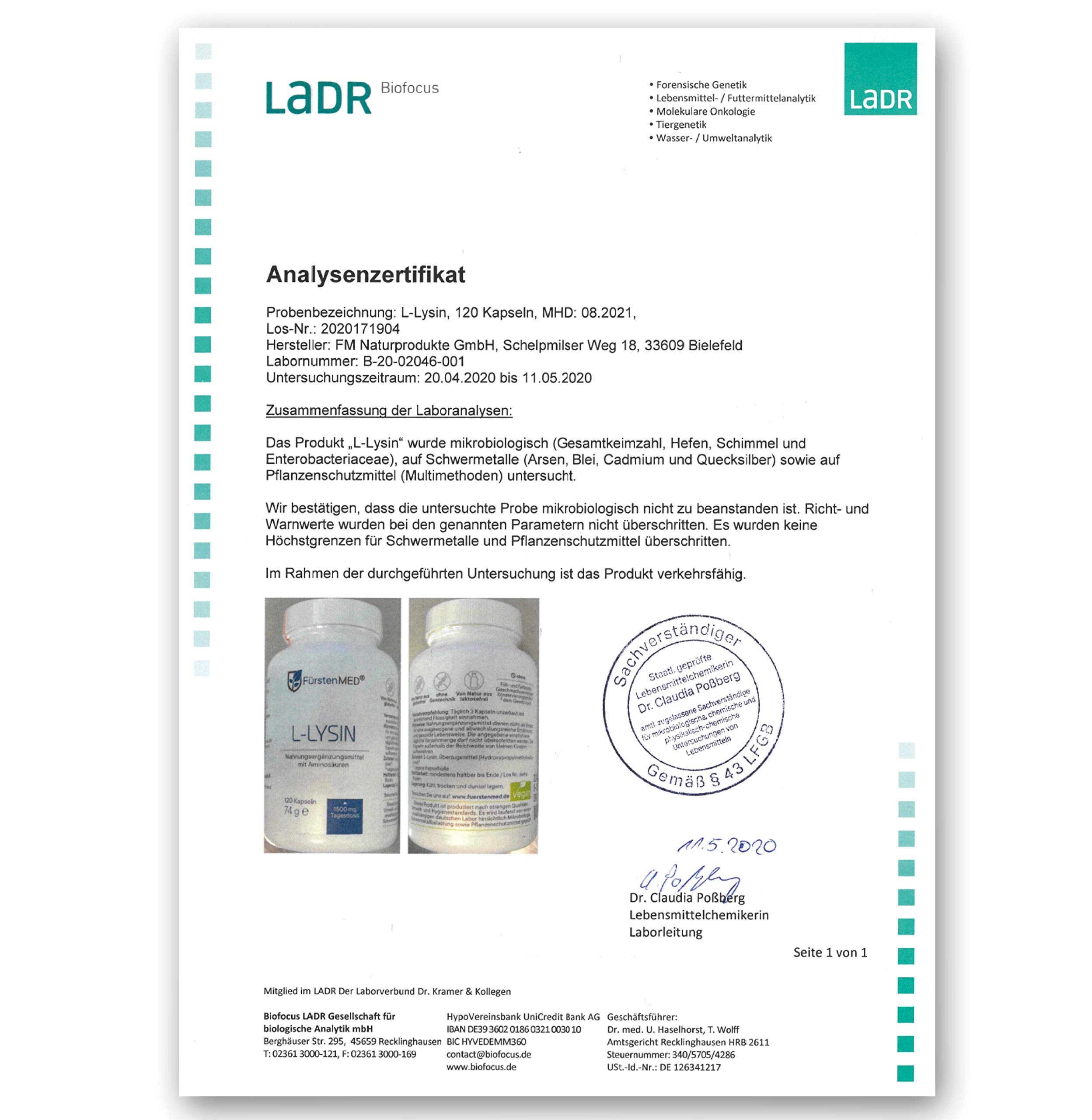 FürstenMED® L-Lysin Kapseln Hochdosiert - 1500mg Pflanzlich fermentiertes L-Lysin pro Tagesdosis - 120 Kapseln, Laborgeprüft, Vegan & Ohne Zusatzstoffe