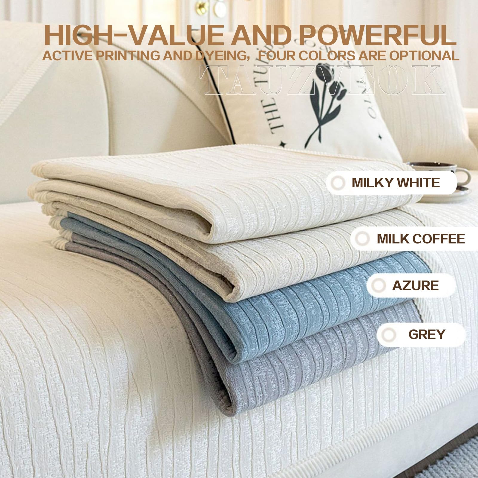 AOPPLSOT Chenille Sofa Cover,Non Slip Sofa Cover,Sofa Covers for Corner Couch,Sofa Cover 3 1 2 4 Seater,Couch Cover U/L Shape,Beige,90 * 120