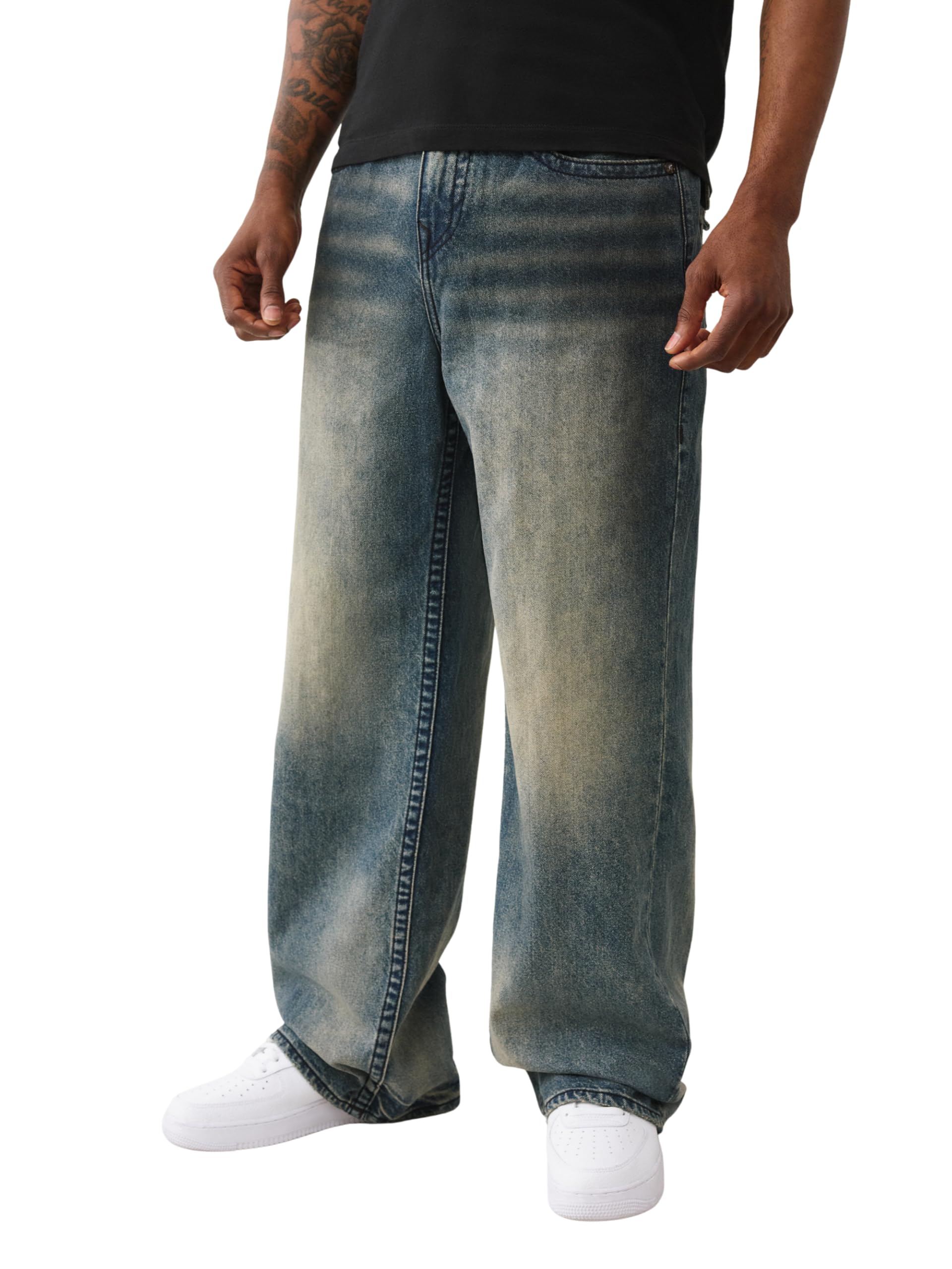 True Religion Mens Vinny SN Stitch Flap Jeans Slim Straight Fit Stretch Denim 34 Inseam Flap Pockets