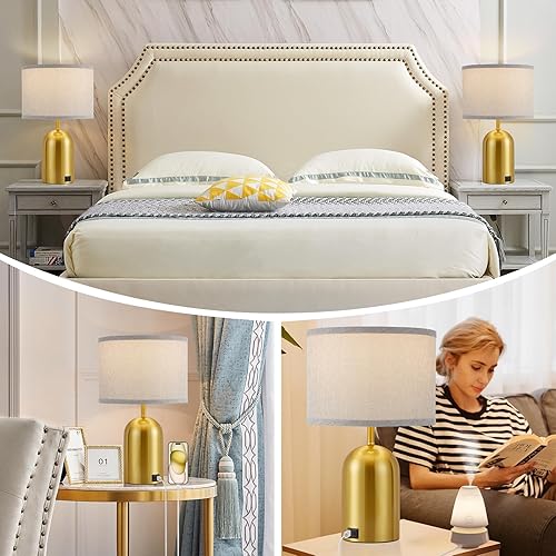 Miniatura 6 de Juego de 2 lámparas de mesa con puertos USB C+A, lámparas de control táctil para mesita de noche y mesita de noche en dormitorio, lámpara moderna