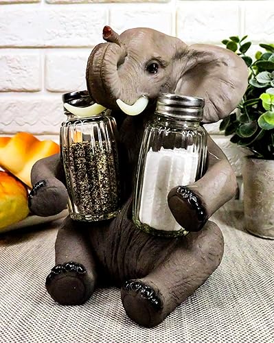 Miniatura 8 de Ebros Gift Safari africano elefante decorativo de cristal salero y pimentero titular figura decoración 7 "H elefantes cocina bar comedor acento