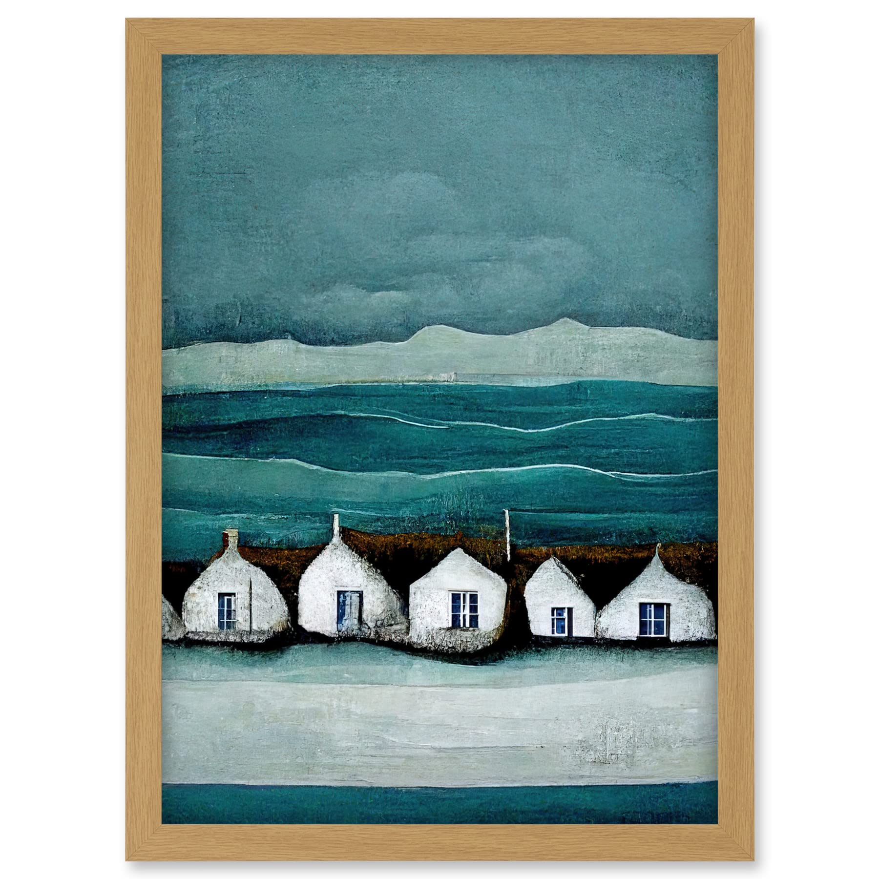 Row Of White Fisherman Cottages Isle Of Jura Artwork Framed A3 Wall Art Print
