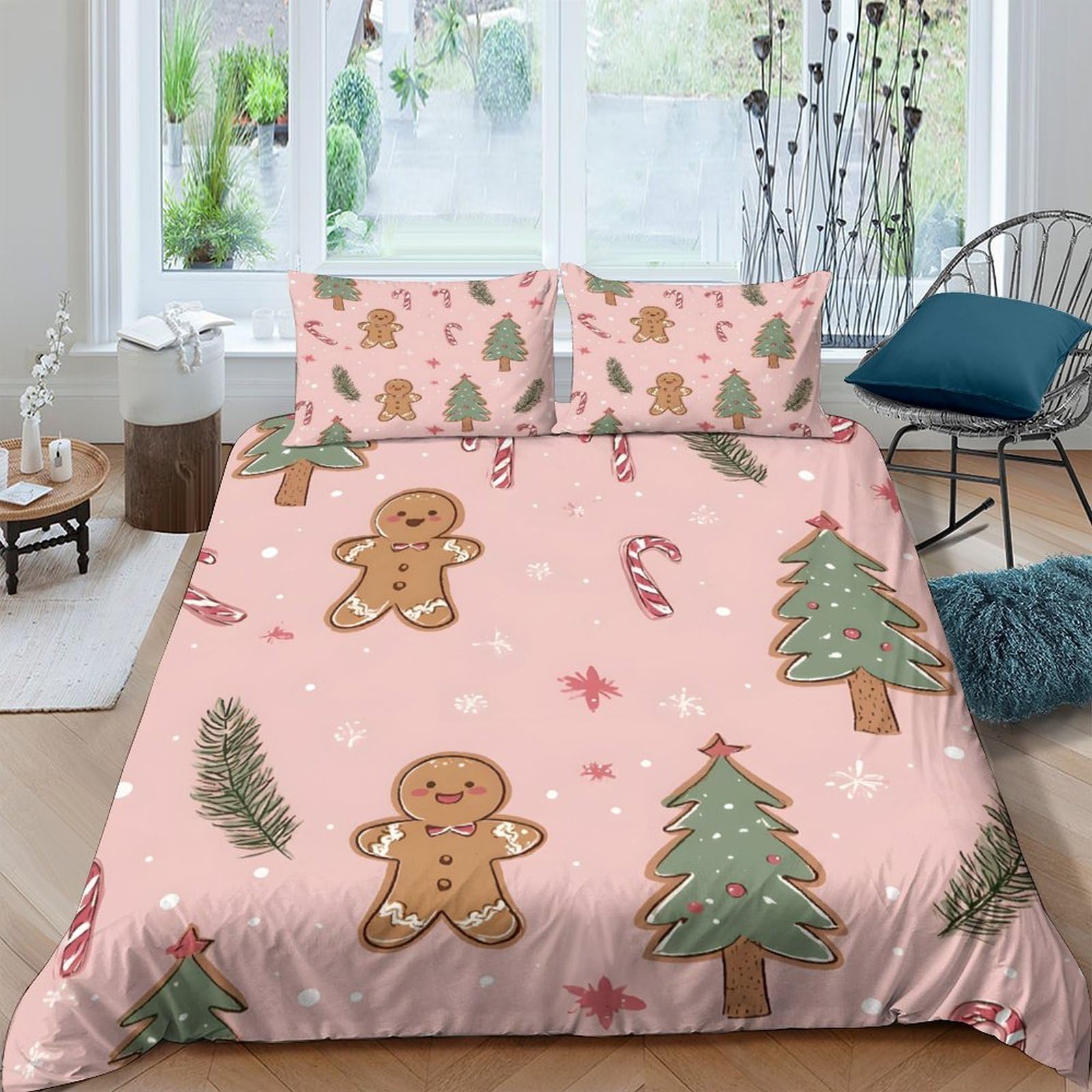 Ctjqhvkz Style-1 3D Printed Gingerbread Christmas Tree Fitted Sheet Microfiber Soft Pink Bed Cover For Bedroom Guest Room Decor Single（135X200cm）