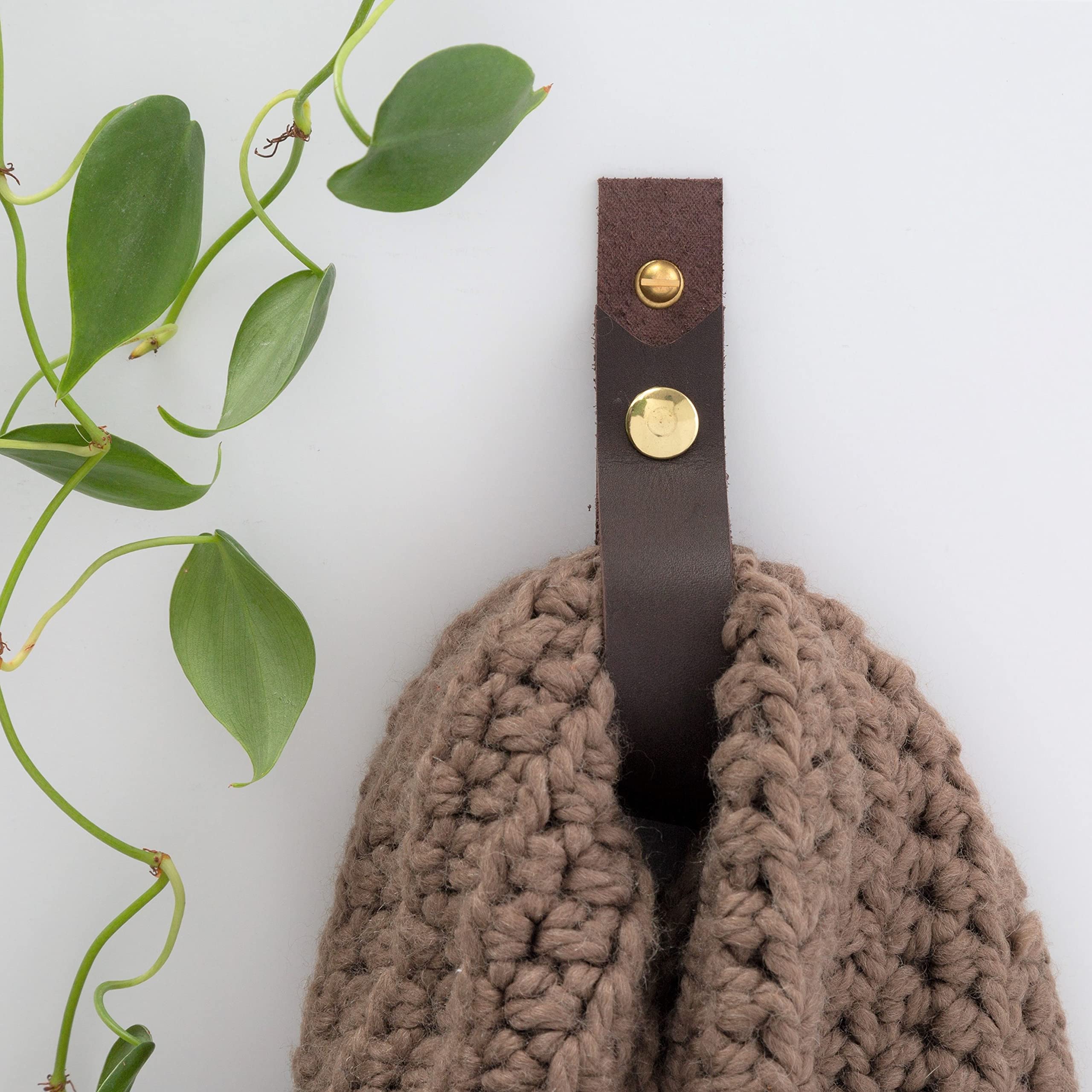 KEYAIIRA - Medium Leather Hanging Snap Strap [V'ed end style] - Opening & Closing Wall Hook loop hanger modern functional minimal look decorative decor jewelry hook