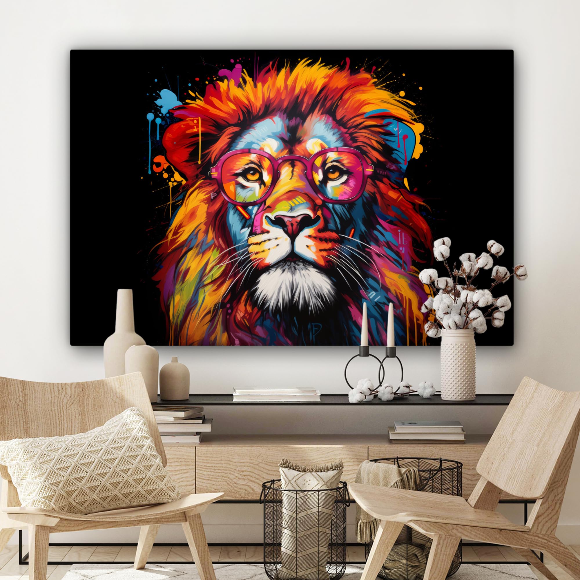 MuchoWow© Cuadros Decoracion Salon Modernos 120x80 cm Lienzos de Fotos Pared Wall Art Lienzo Decoração Cuadro de salones Graffiti - León - Arte callejero - Animales