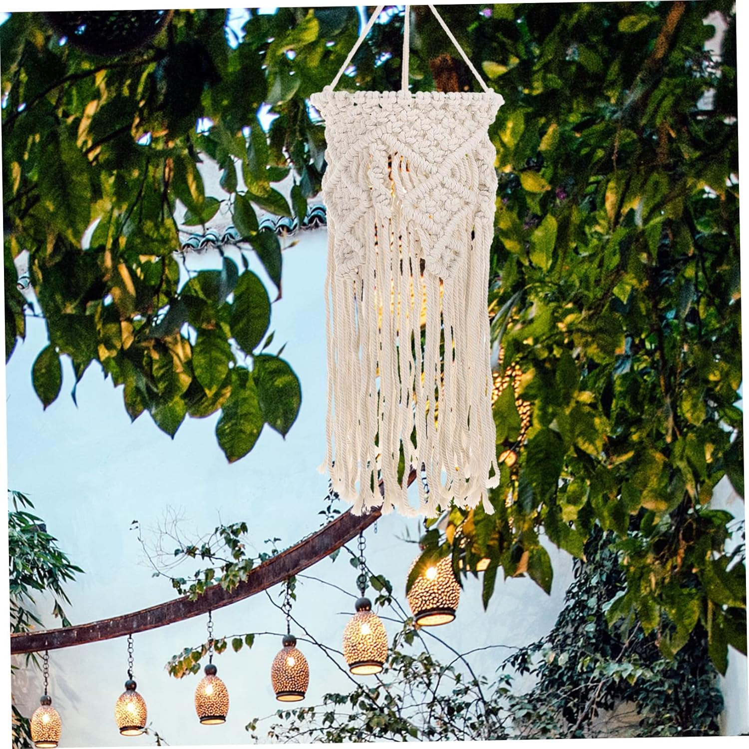 Alipis Hand Woven Bohemian Macrame Ceiling Lamp Shade Decorative Hanging Light Cover for Living Room Bedroom and Event Decor for Home Aesthetic