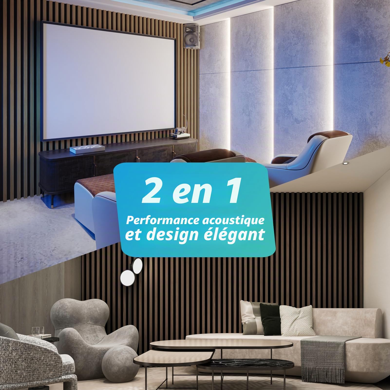 Art3d Lot de 4 panneaux muraux acoustiques à lattes en bois pour décoration d'intérieur, panneaux en bois cannelés 3D absorbant le bruit pour mur, plafond, cuisine, salon, chambre à coucher, bureau