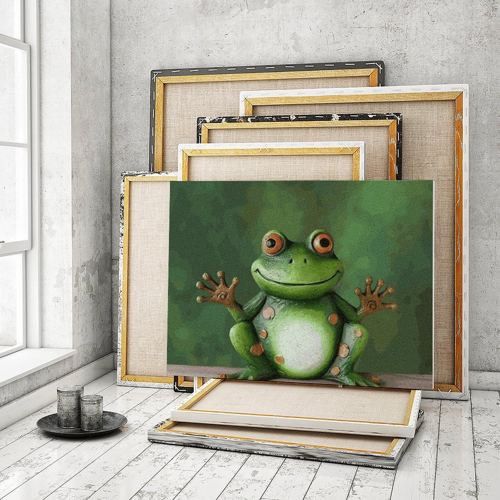 BVNMT Malen nach Zahlen, Motiv: Frosch, bedrucktes Leinwand-Ölgemälde mit Rahmen, 40,6 x 30,5 cm, für Erwachsene, Anfänger, Malen nach Zahlen, für Geschenke, Heimdekoration, Wanddekoration