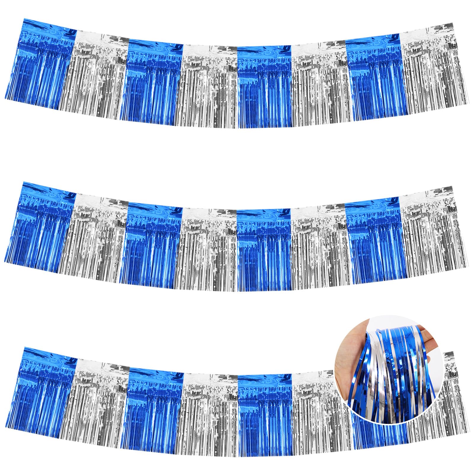 BEISHIDA Blue Silver Fringe Garland Banner 30ft Wall Tinsel Foil Streamers