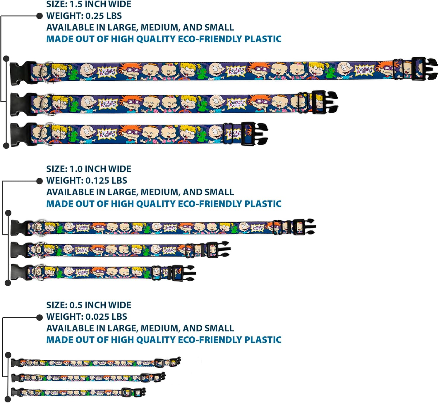 Dog Collar Plastic Clip Rugrats Group Pose2 Reptar 18 to 32 Inches 1.5 Inch Wide