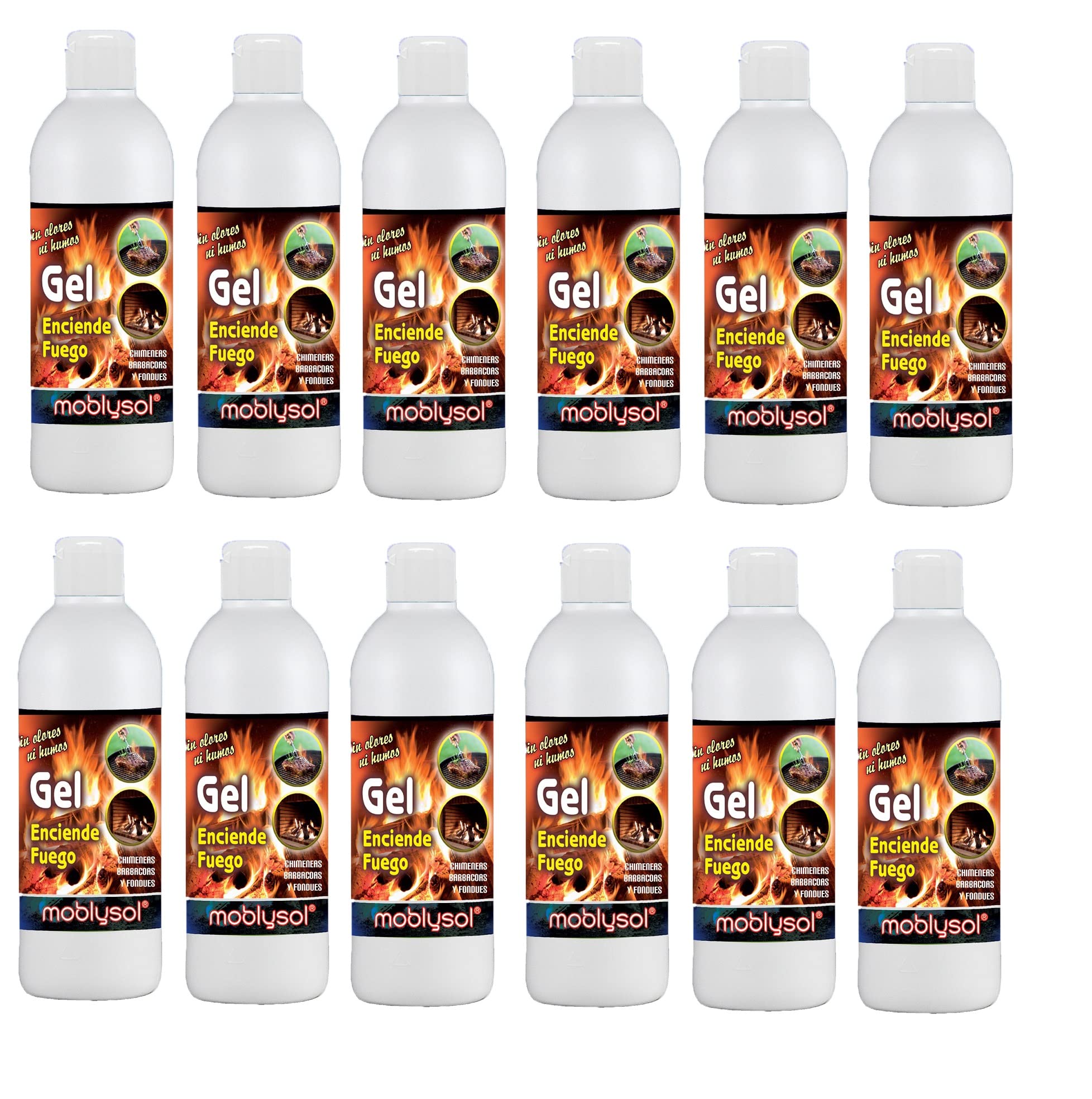 Caja 12 Botellas Gel Enciende Fuegos. Botellas de 500 ml..