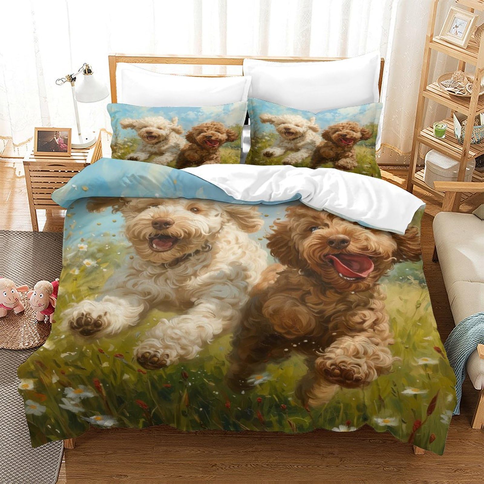 TNFHSOFT Cockapoo Dog Duvet Cover Sets for Kids Teens Cute Animals Quilt Cover Lightweight Soft Microfiber Comforter Cover with Zipper Closure Beding Linen And Pillow Cases King（220x240cm）