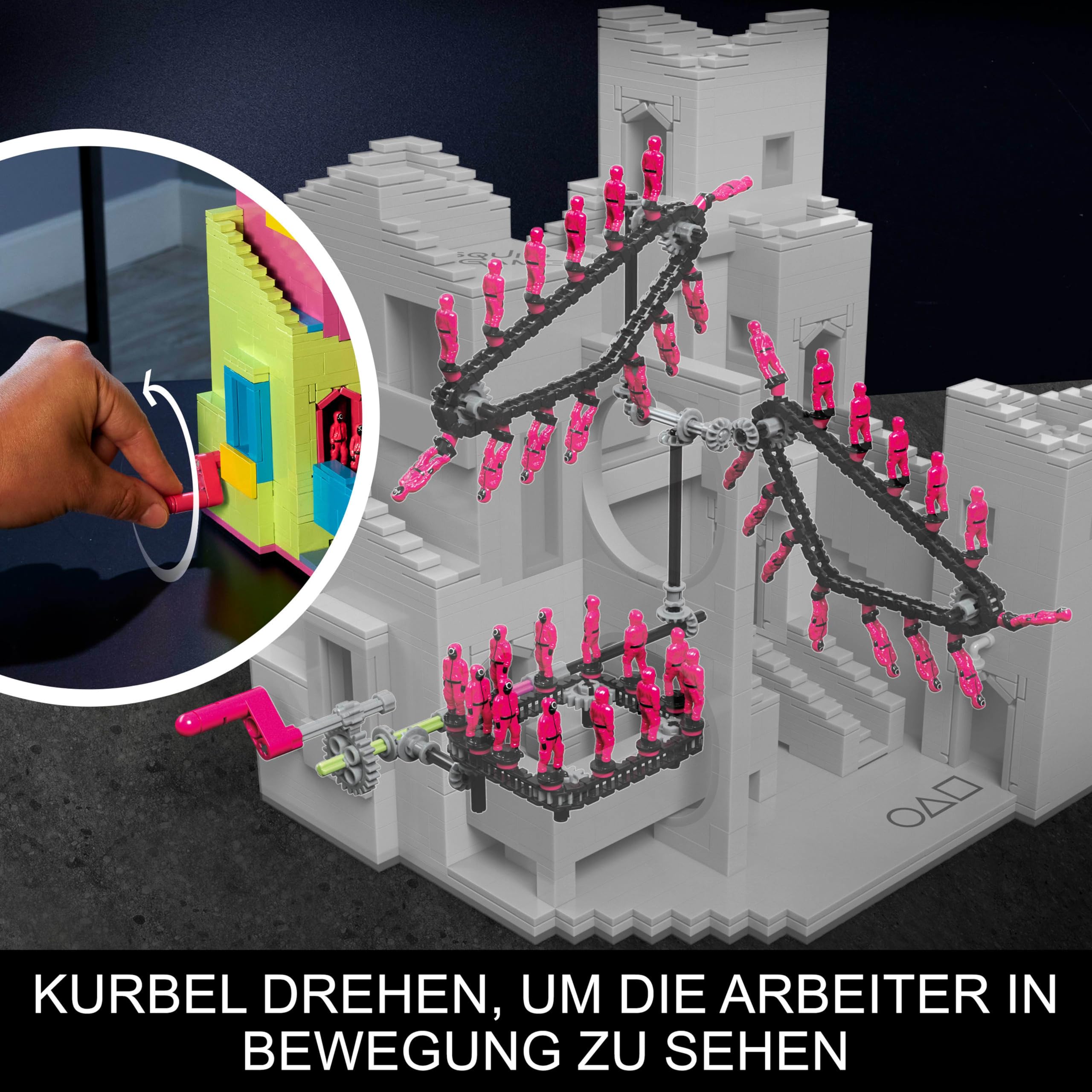MEGA Squid Game Actionfigur Bauspielzeug Das Treppenhaus mit 1707 Teilen, bewegliche Figur, für Sammler, HYL45