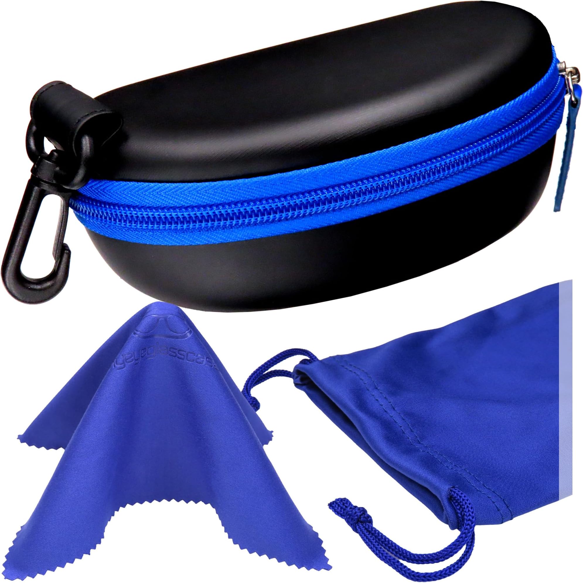 MyEyeglassCase Sports Sunglasses Case and Slim wallet Semi hard large glasses case w/belt clip soft pouch & cloth