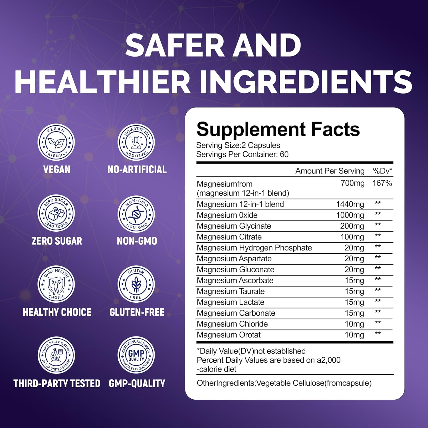 Magnesium Complex, Magnesium Glycinate, Elemental Magnesium Supplement with Oxide, Taurate, Citrate, Orotate & Aspartate, Supports Muscle Relaxation, Heart Health, Sleep & Energy | Vegan (700mg) - Image 8