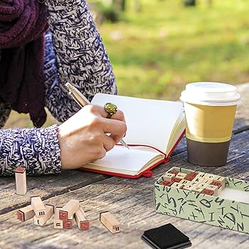 Juvale 60-Piece Wood Alphabet Stamp Set Upper Lowercase Letters Symbols For DIY Crafts Scrapbooking