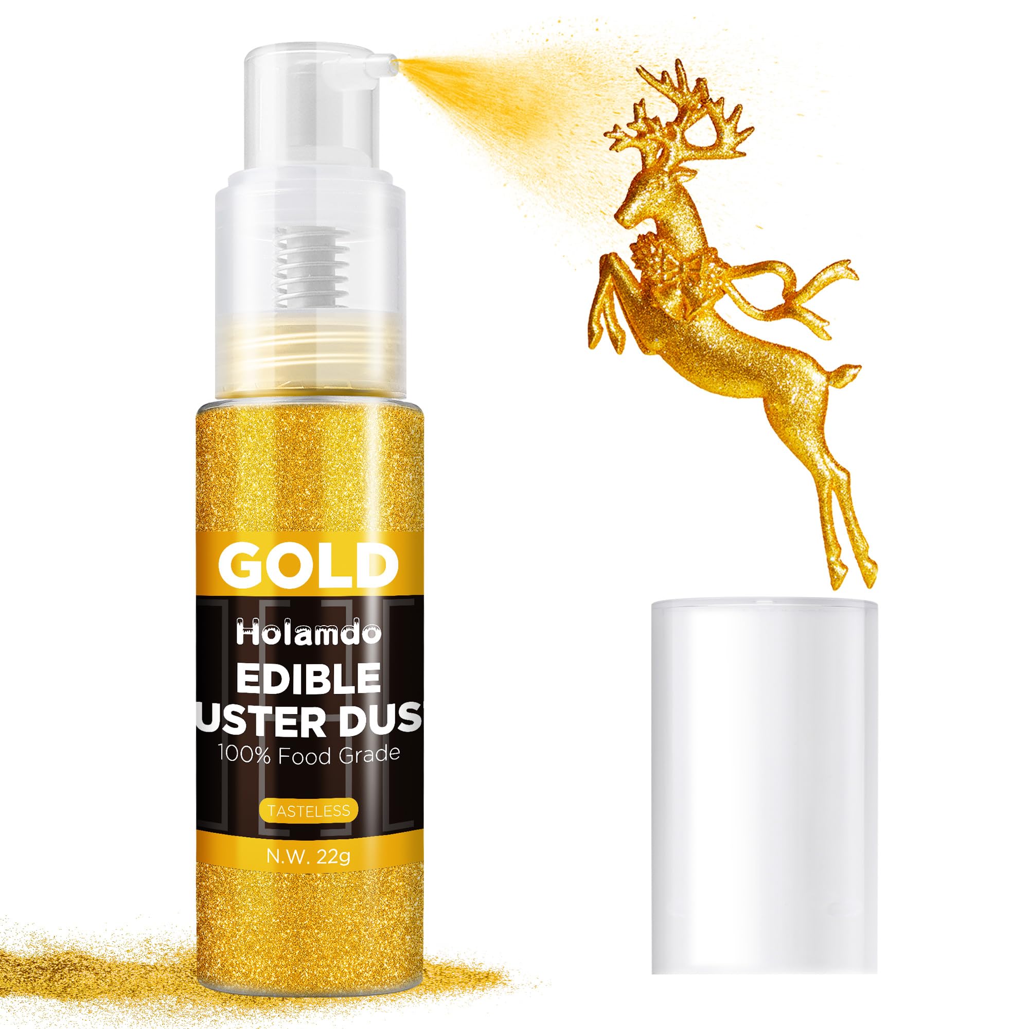 Essbarer Glitzer Spray Gold & Farbtönend 22g - Lebensmittel Essbares Glitzer für Getränke, Geschmacklos Essbare Glitzerpulver, Lebensmittel Spray für Tortendeko, Fondant, Cocktails, Drinks Decor