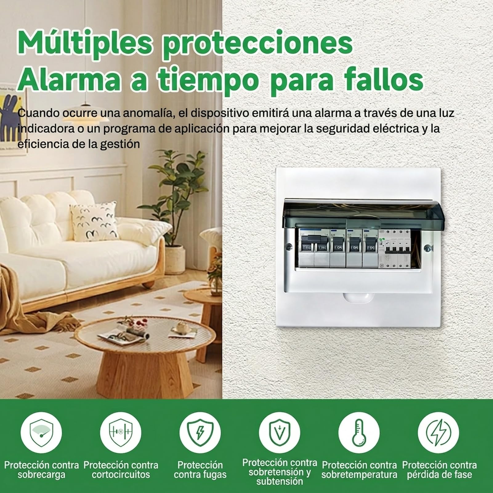 Disyuntor inteligente wifi 63A 30ma magnetotermico 380V 4P TUYA/Smart Life APP Recovery inteligente de reconexion interruptor Proteccion contra fugas contra fugas por subtension.