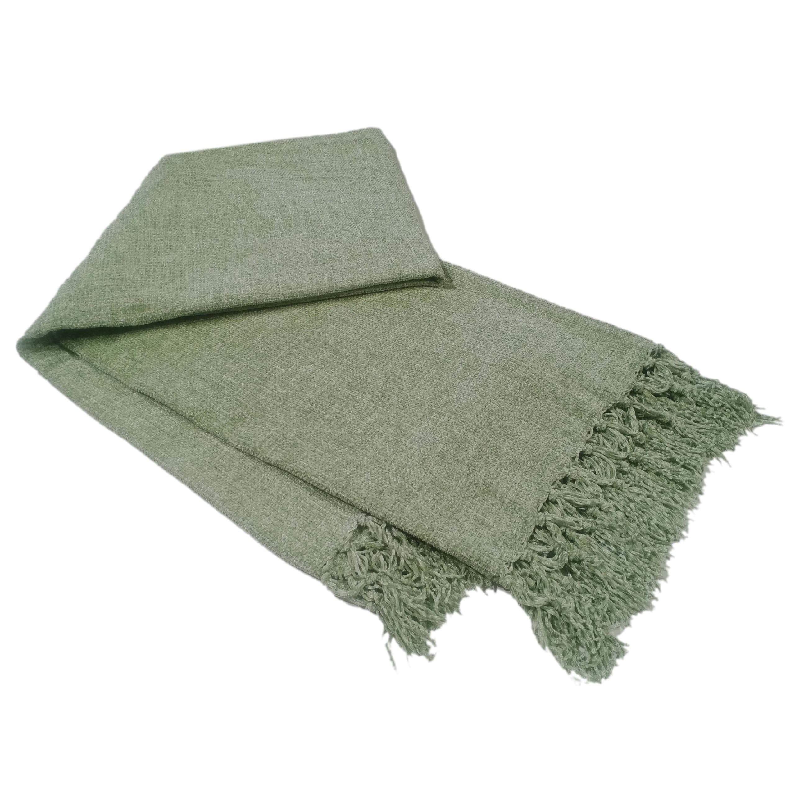 Olivia Rocco Chenille Throw Blanket with Tassels for Couch Sofa Chair Bed Home Decoration Soft Warm Cosy Knit Blanket Gift, Sage Green 130 x 170 cm