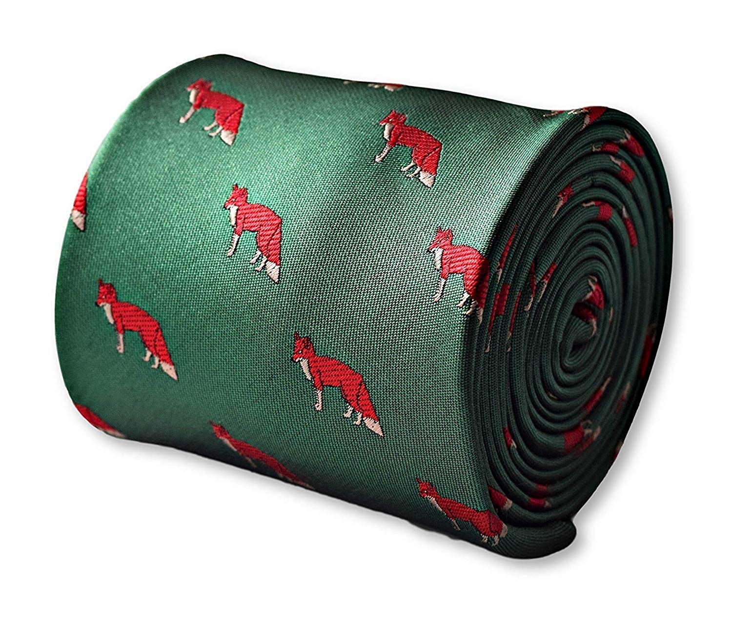 Frederick Thomas Men's Dark Green Tie With Hunting Fox Embroidered Design, Signature Floral Rear Pattern, 8Cm Wide And 147Cm Length Microfibre Necktie For Formal Office And Wedding Accessory