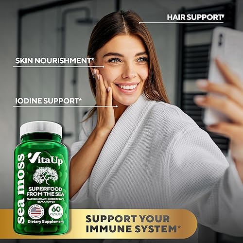 Miniatura 6 de Wildcrafted Cápsulas de musgo marino irlandés con raíz de bardana y vejiga Musgo marino fabricado en Estados Unidos avanzado para el cabello, la