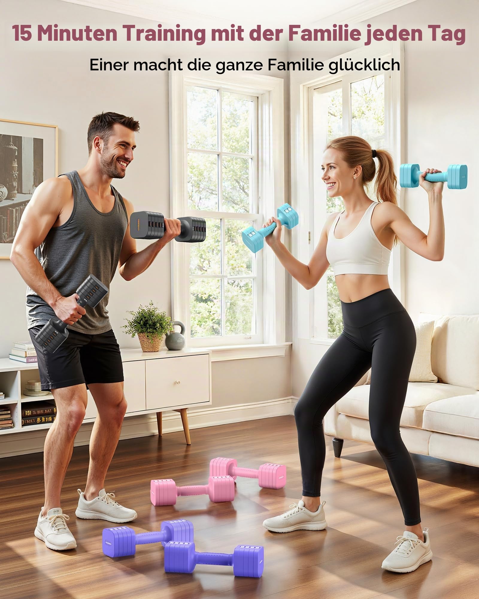 FEIERDUN 2x2,7kg/6lb und 2x4,5kg/10lb Hantelset für Frauen, Dumbbell Set | Doppelter Verriegelungsschutz, Leicht zu verstauen, 1S Schnellverstellgewicht