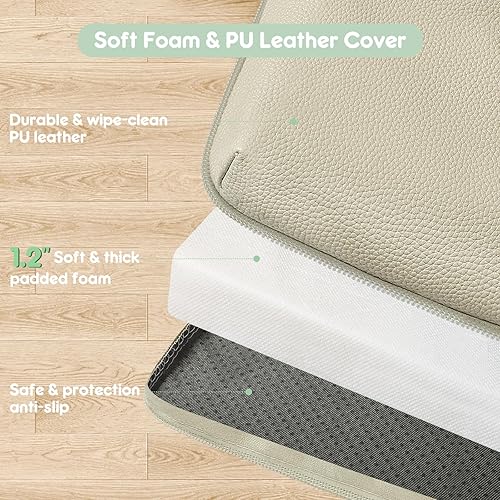 Miniatura 4 de Tapete de juego acolchado para bebé, de cuero vegano súper suave, 48 x 48 pulgadas, antideslizante, de espuma gruesa, acolchado, para bebés de 6 a