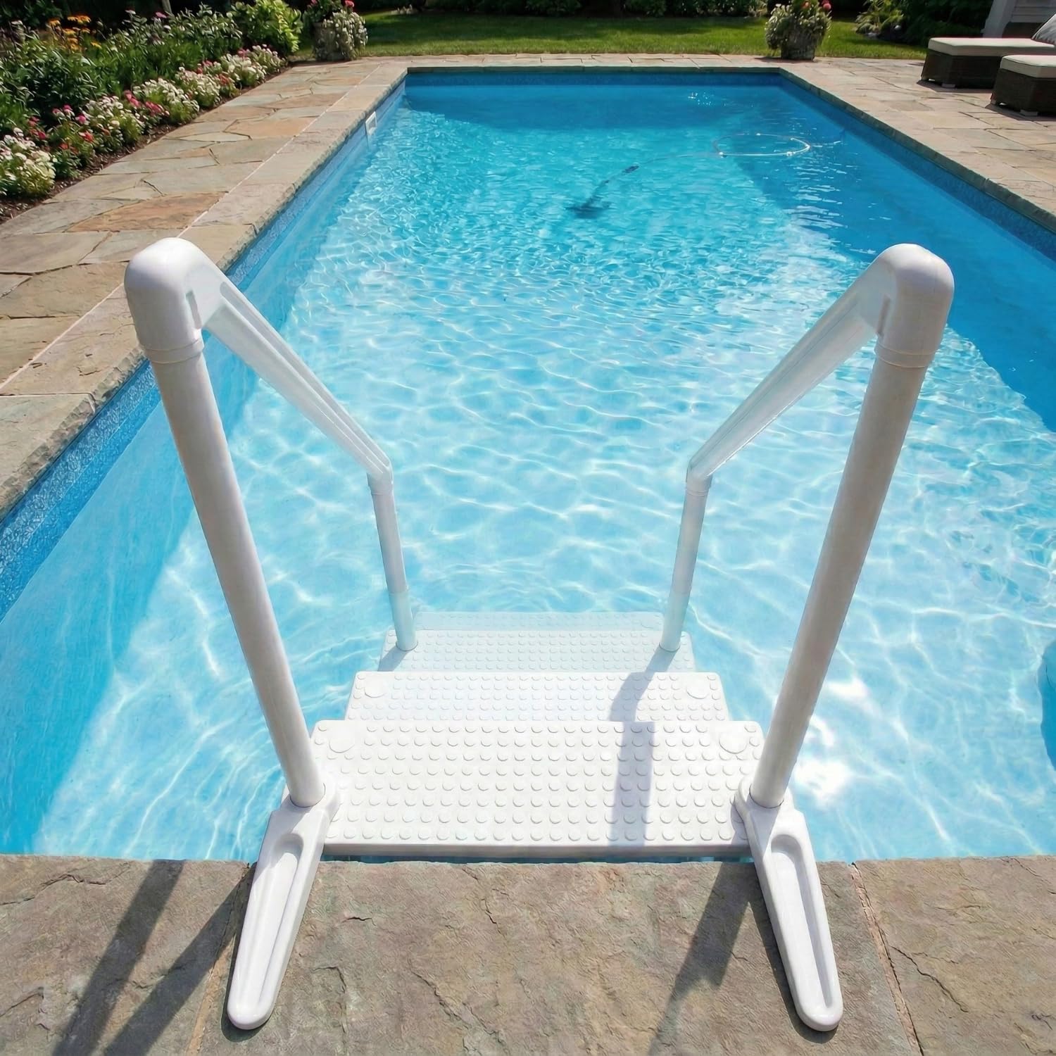 elfbar elfa master akku Schwimmbadleiter Treppe Easy Entry Synthetic - 4-stufige  Kunststoff-Pooltreppe für eingelassene Pools - Variable Beckentiefe 122 bis  137 cm - Weiß