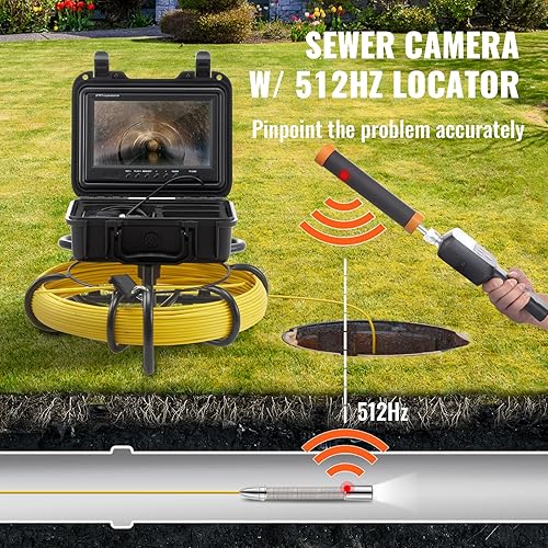 Miniatura 5 de VEVOR Cámara de alcantarillado con localizador de 512Hz, 165 pies164.0 ft, cámara de inspección de tuberías de 9" con función DVR, cámara IP68 con