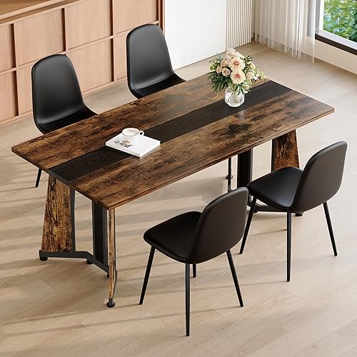 Miniatura 10 de Juego de mesa de comedor para 6, mesa de comedor de mármol blanco de 71 pulgadas con amplio espacio para las piernas y sillas de comedor de cuero