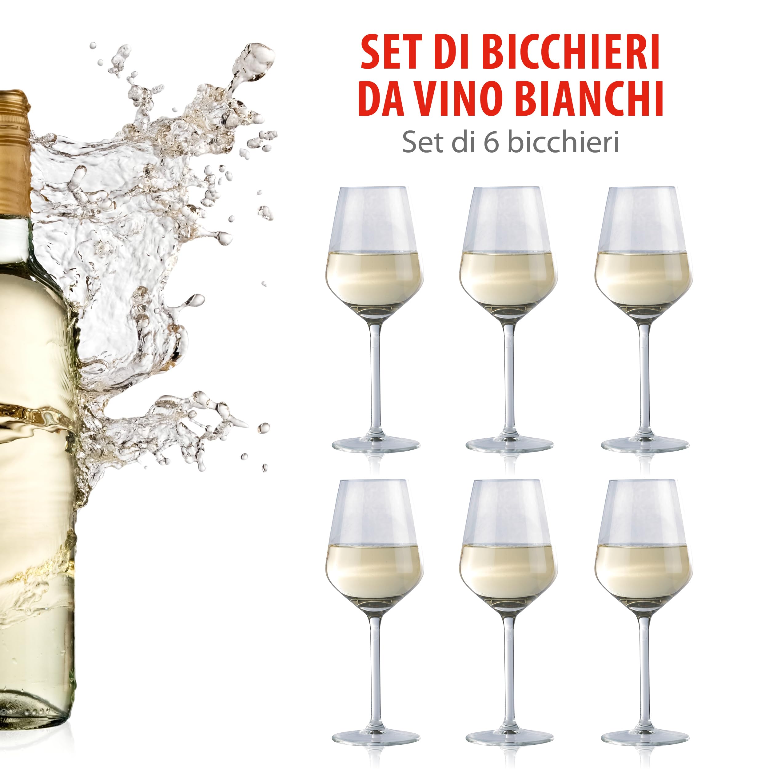Alpina Bicchieri da vino bianco - set di 6-37cl -lavabili in lavastoviglie - trasparente