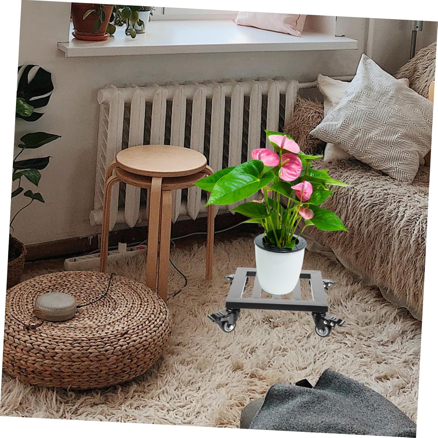 Kisangel Rolling Plant Stand Lockable Wheels Heavy Duty Flower Pot Tray for Use Movable Plant Holder Smooth Casters and Home Decor