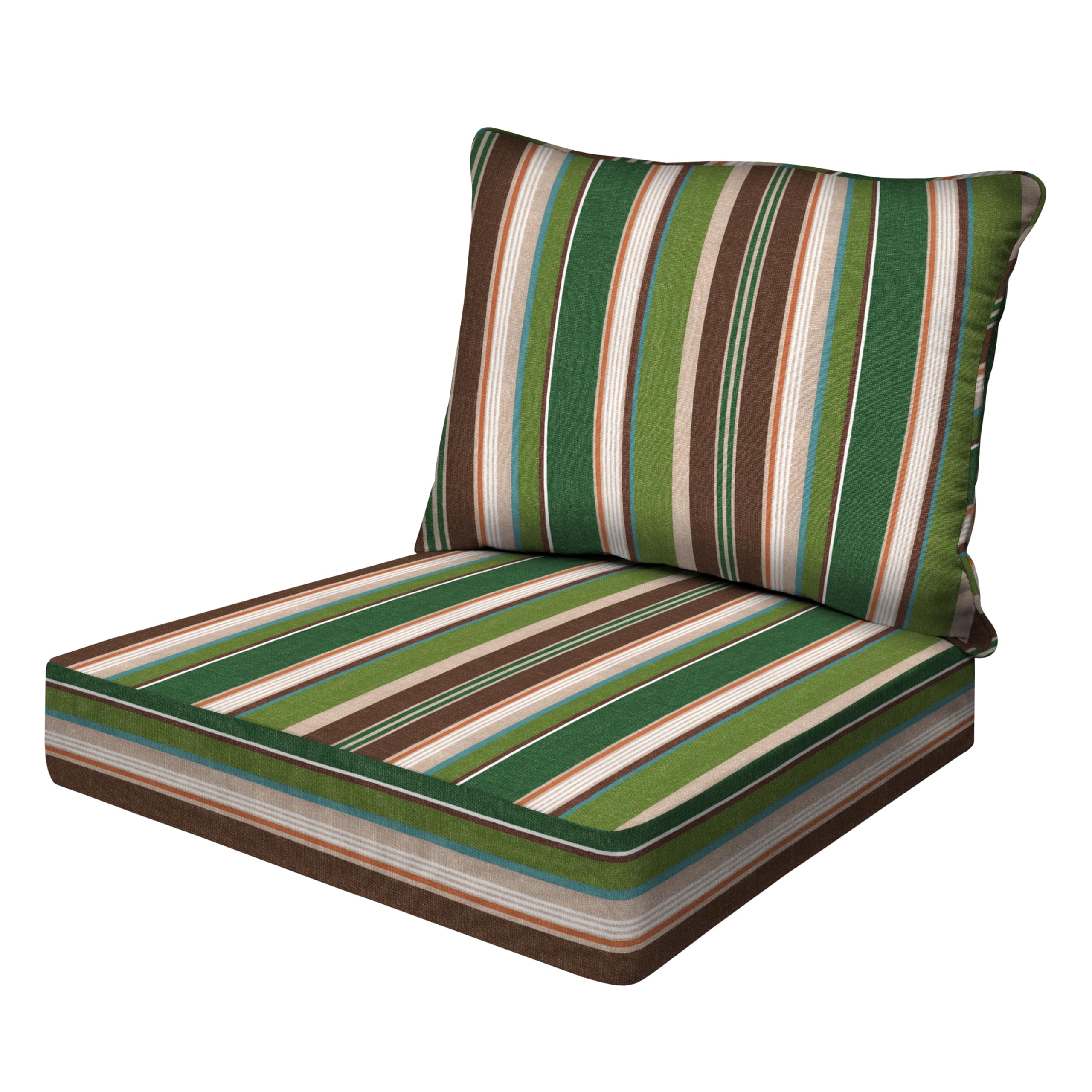 Honeycomb Outdoor Essentials Deep Seat, 24 x 24, Stripe Pine Green Chair Cushion with Removable Cover, for Patio Furniture