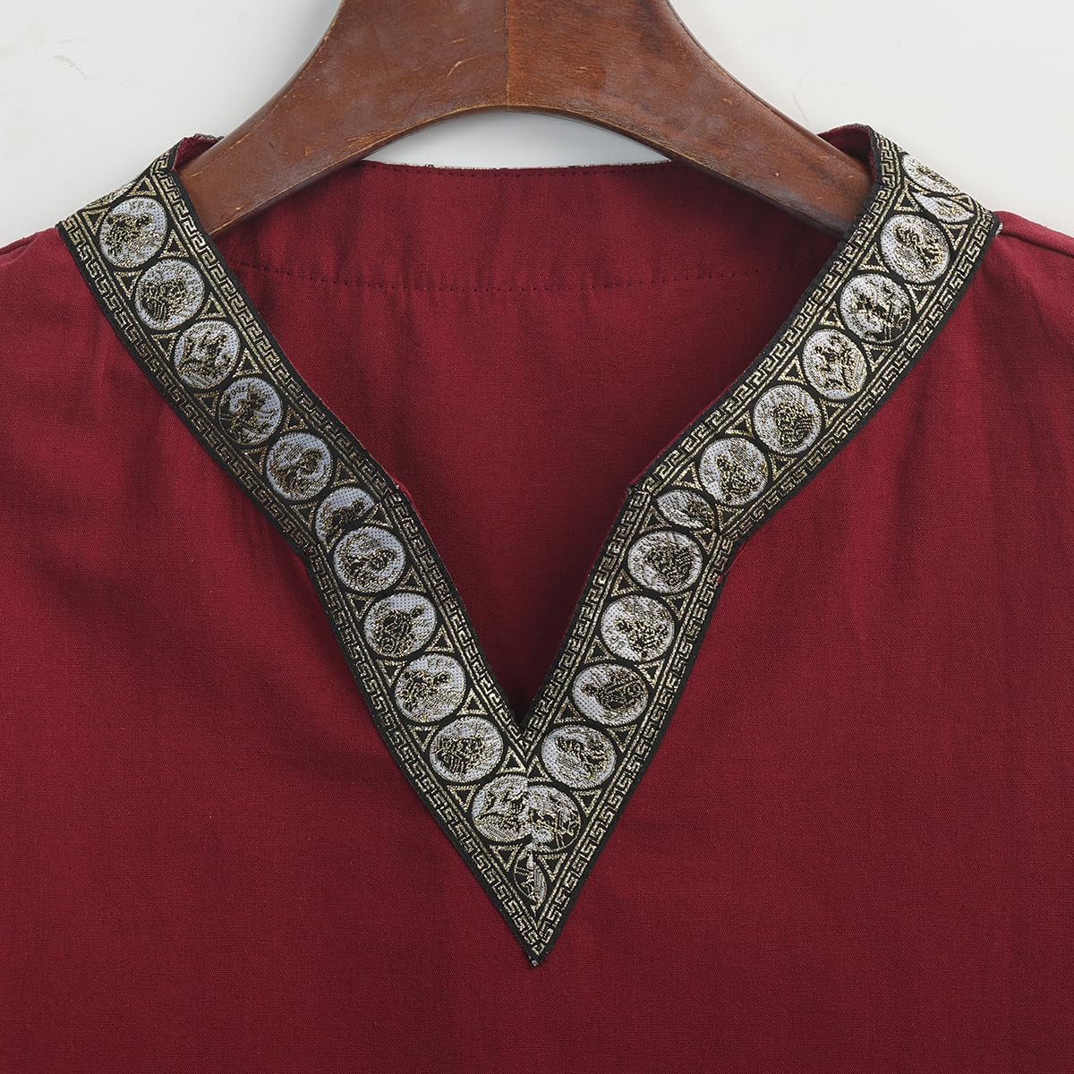CAMDOM Boys Renaissance Viking Pirate V Neck Shirt Medieval Knight Costume Tops Red, 10-12 Years - Image 4