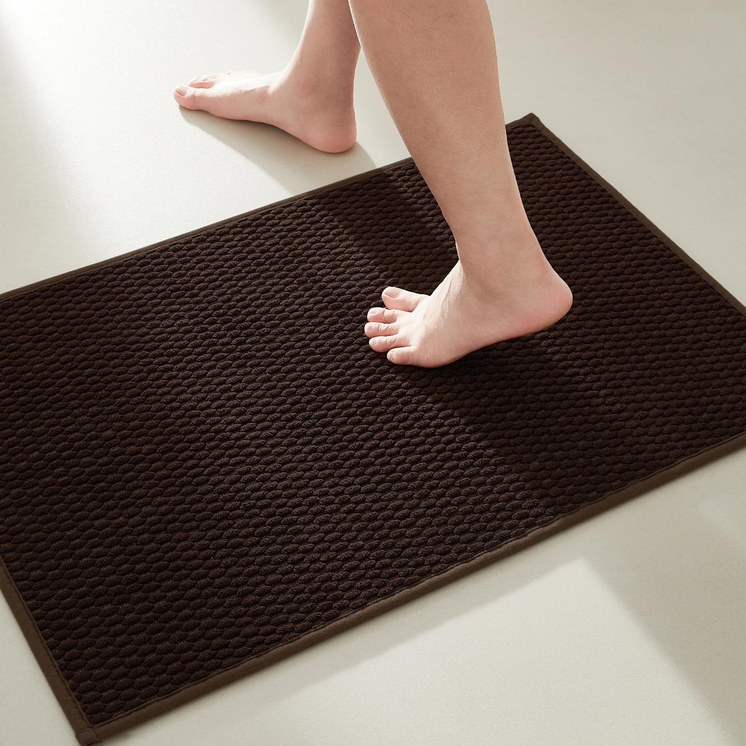 TYUU Bathroom Rugs Non Slip Washable, Super Absorbent Thin Bath Mat Small Quick Dry Low Pile Bathroom Rug, Brown 20"x30"