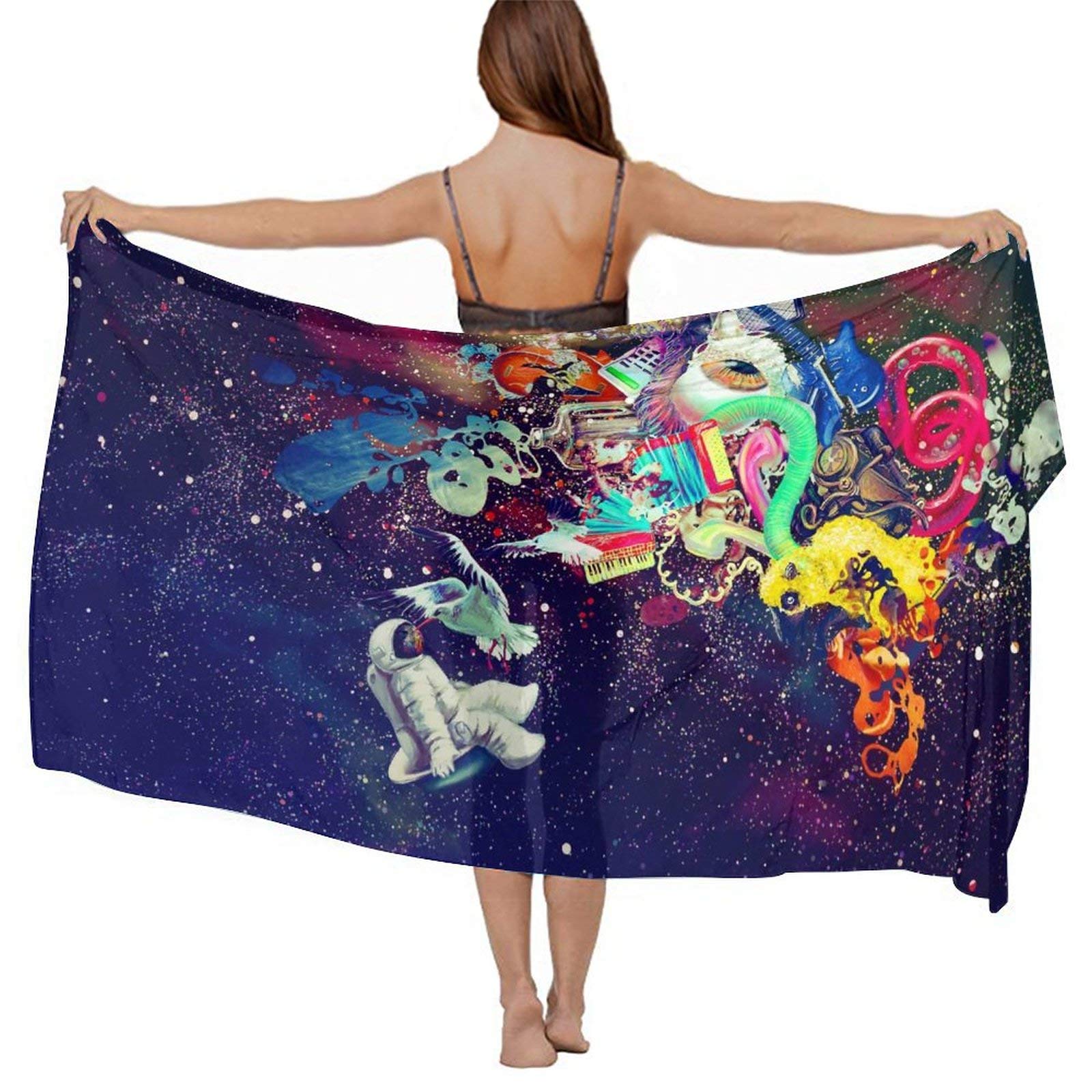 AMRANDOM Womens Stylish Romantic Shawls Luxurious Silk Large Head Wrap Bathing Suit for Pool Party Travel Swim, Compatible with Psychedelic Trippy Astronaut Space Summer Paisley Swimwear Cape