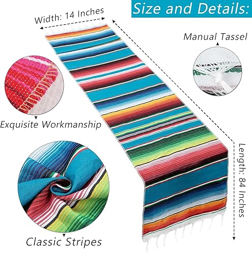 Miniatura 2 de Camino de mesa mexicano de 14 x 84 pulgadas, decoración de fiesta temática mexicana para fiesta, caminos de mesa a rayas coloridas para el Cinco de