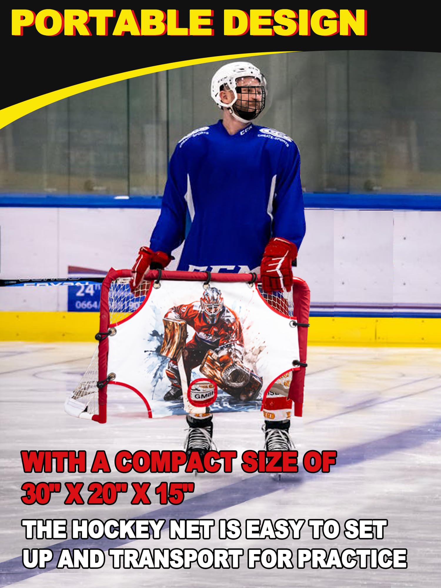 Kasifei Mini red de hockey de acero con tutor de tirador, 30 x 20 pulgadas, portería de hockey resistente para niños