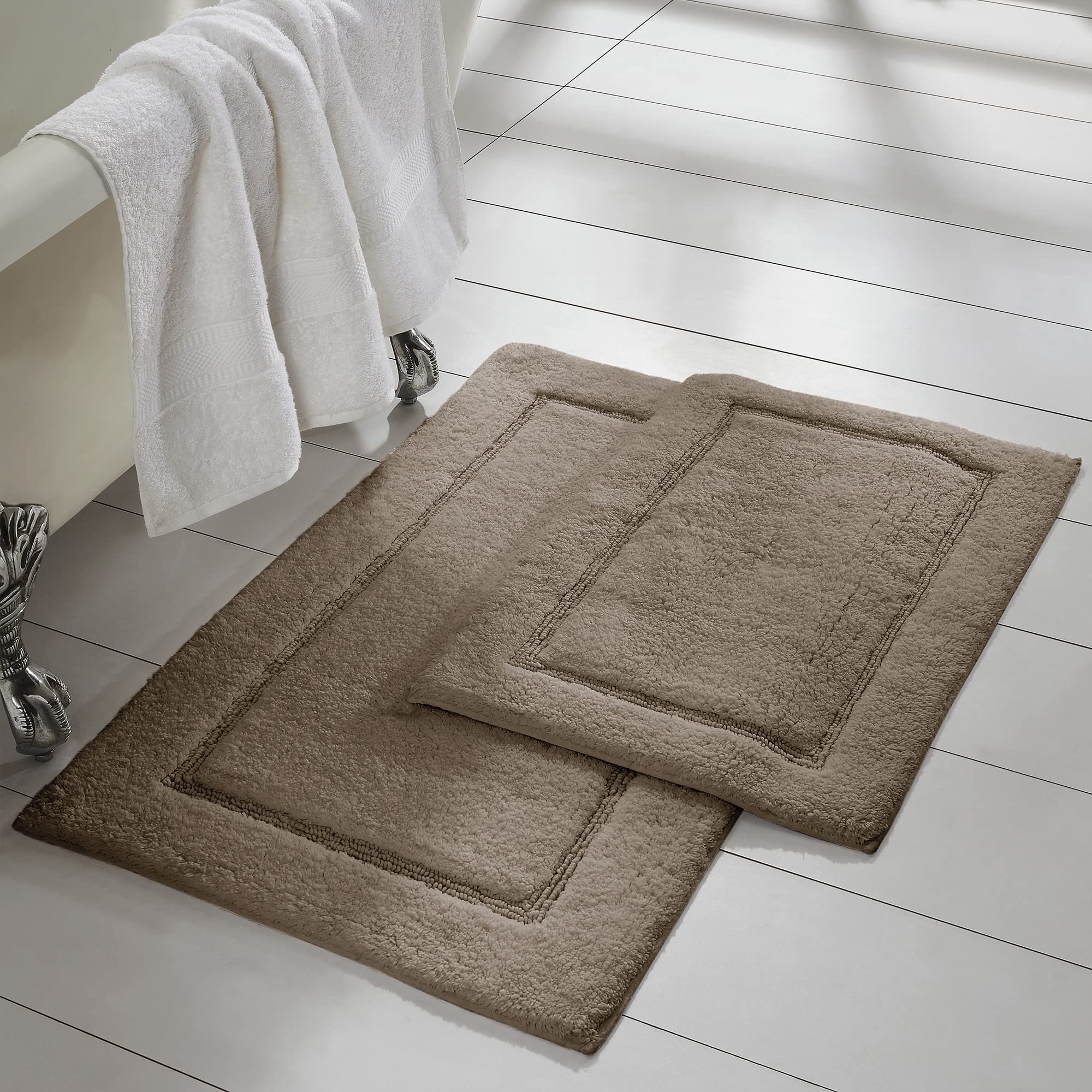 Amrapur Overseas 2-Pack Solid Loop with Non-Slip Backing Bath Mat Set (17-inch by 24-inch & 21-inch by 34-inch), Mocha