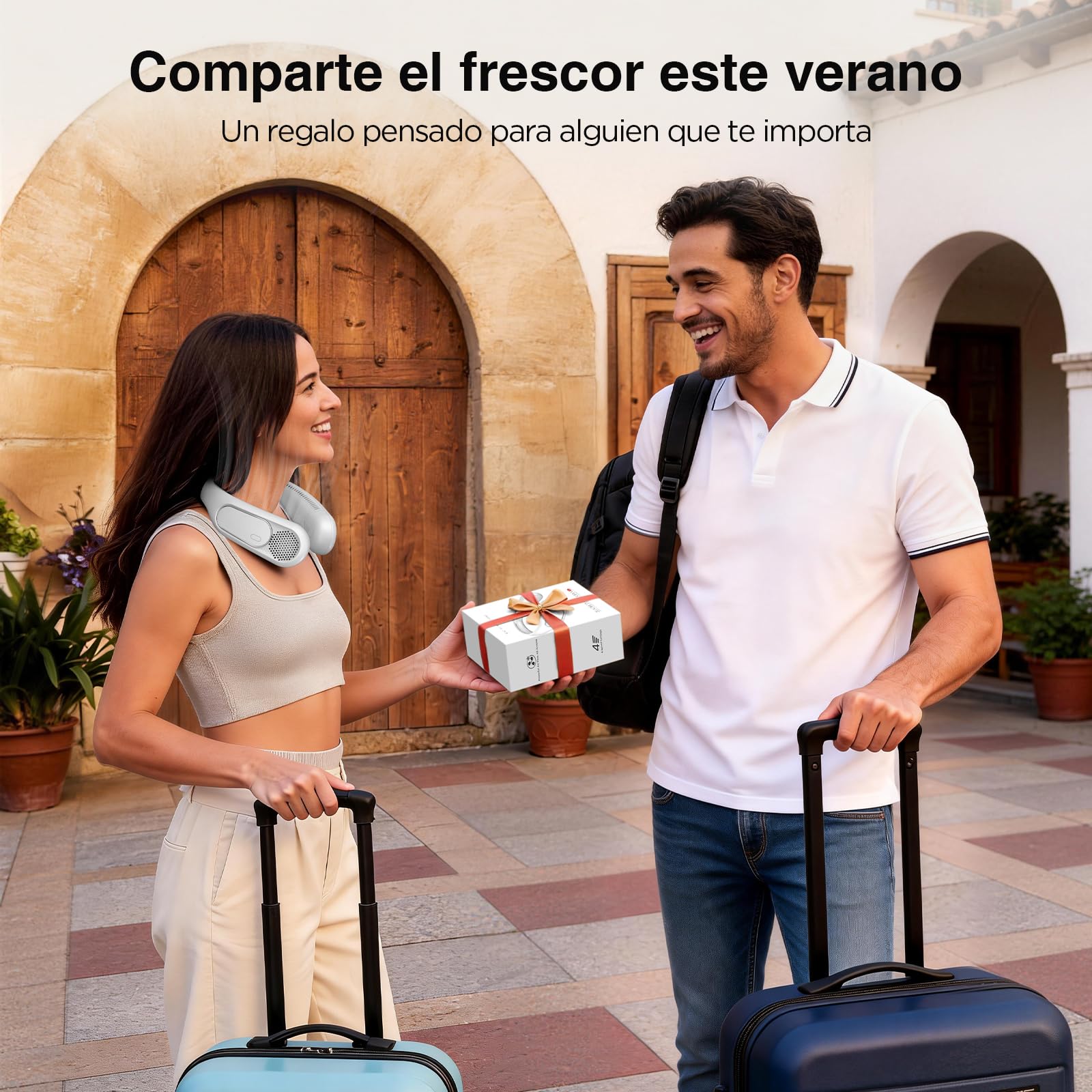 Ventilador de Cuello Bladeless 6000mAh, Ventilador Portátil Cuello USB Recargable con 4 Velocidades para Hombre y Mujer, Ideal para Viajes, Deportes, Trabajo y Uso Interior/Exterior（Blanco）