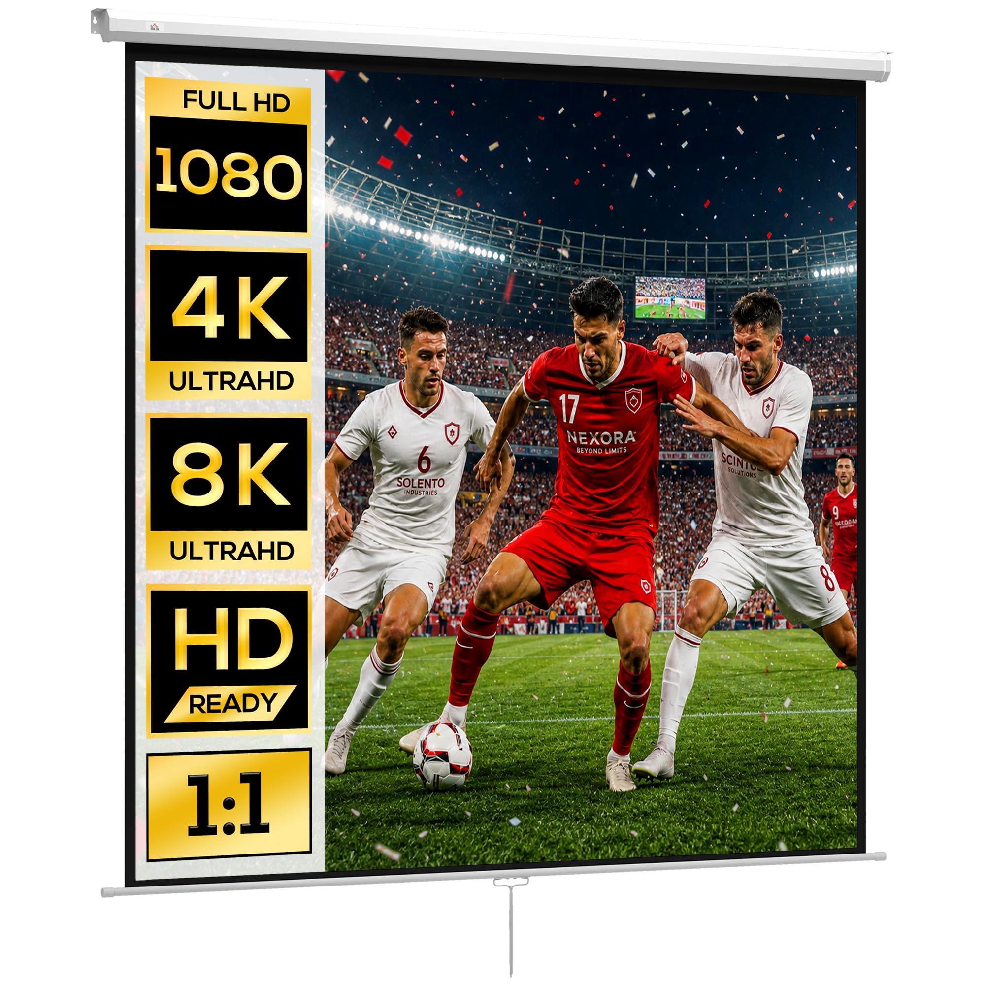 HOMCOM Pantalla de Proyector Manual 120 Pulgadas Pantalla de Proyección Portátil Formato 1:1 Ángulo de Visión de 160° para Interior y Exterior Eventos Deportivos Cine en Casa Patio 207x207 cm Blanco