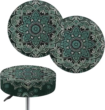 Boho Mandala Bar Stool Seat Covers Round 2 Pack Stool Cover Stretch Bar Stools Protection Washable Barstool Covers Slipcovers with Elastic Band Furniture Chair Seat Cover Green Small