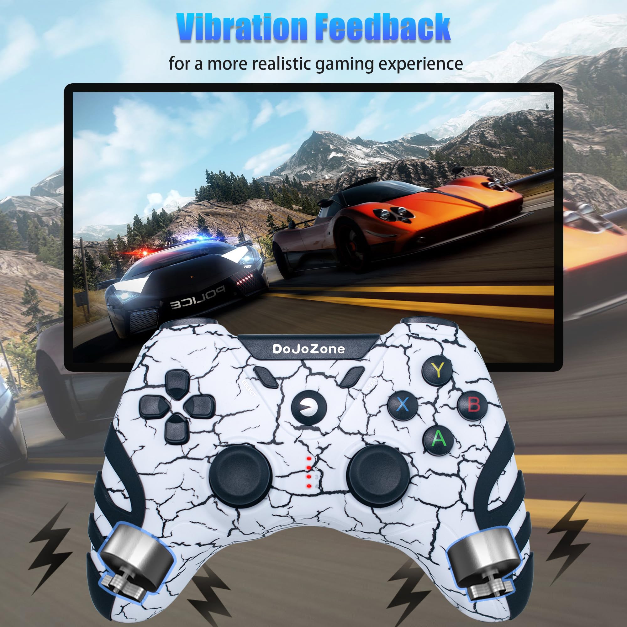 DoJoZone Controller PC Wireless, Joystick PC PS3 Controllers con Effetto Hall Joysticks/Vibrazione, 2,4G Wireless Gamepad per Windows 11/10/ 8/7, PS3, Steam, Laptop, Raspberry Pi, Android TV/TV Box