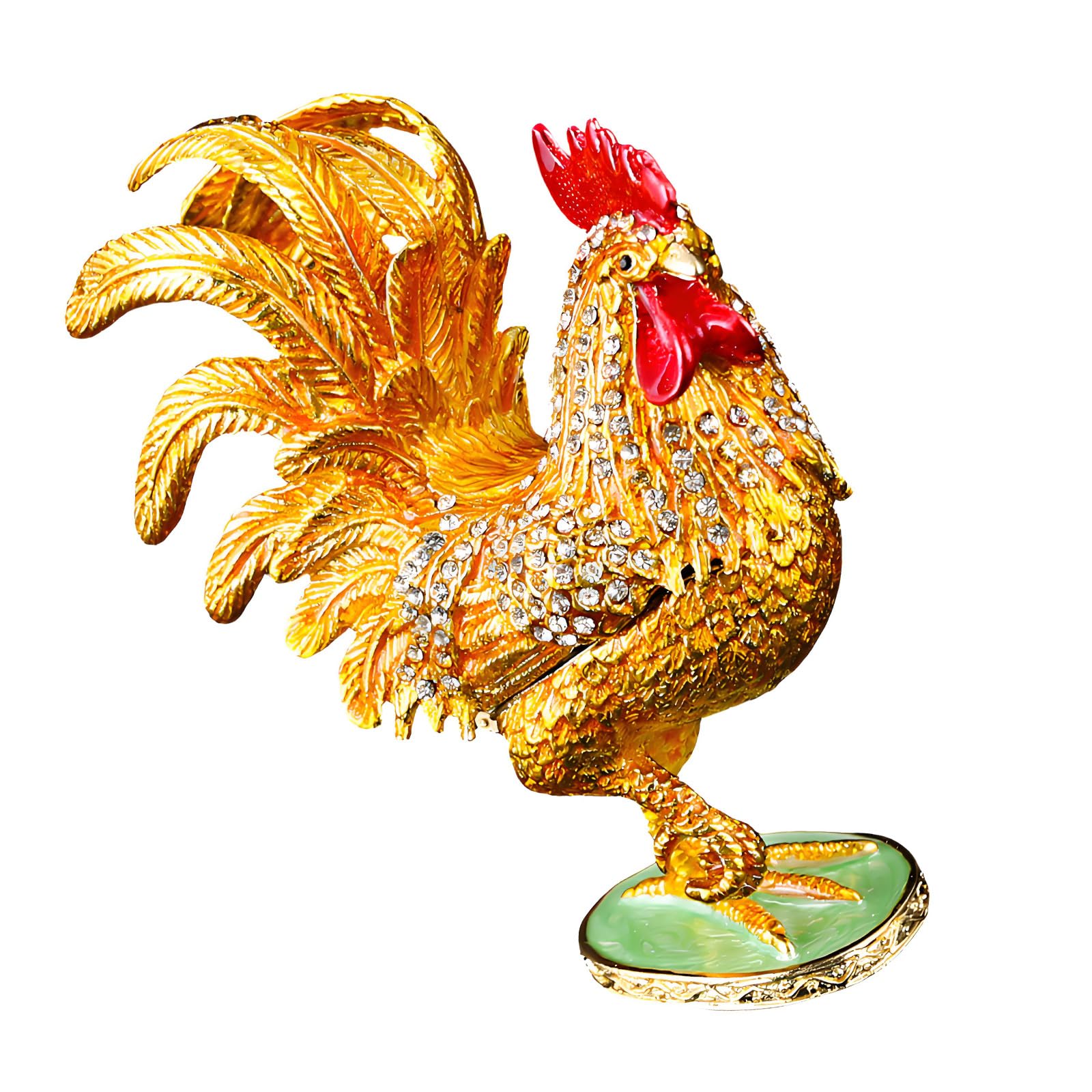 Kaeltsyn Unique Rooster Designs Jewelry Holder for Small Accessories and Decoration Decorative Box for Valuables and Keepsakes Unique Crystal Accented Rooster Themed Trinket Container