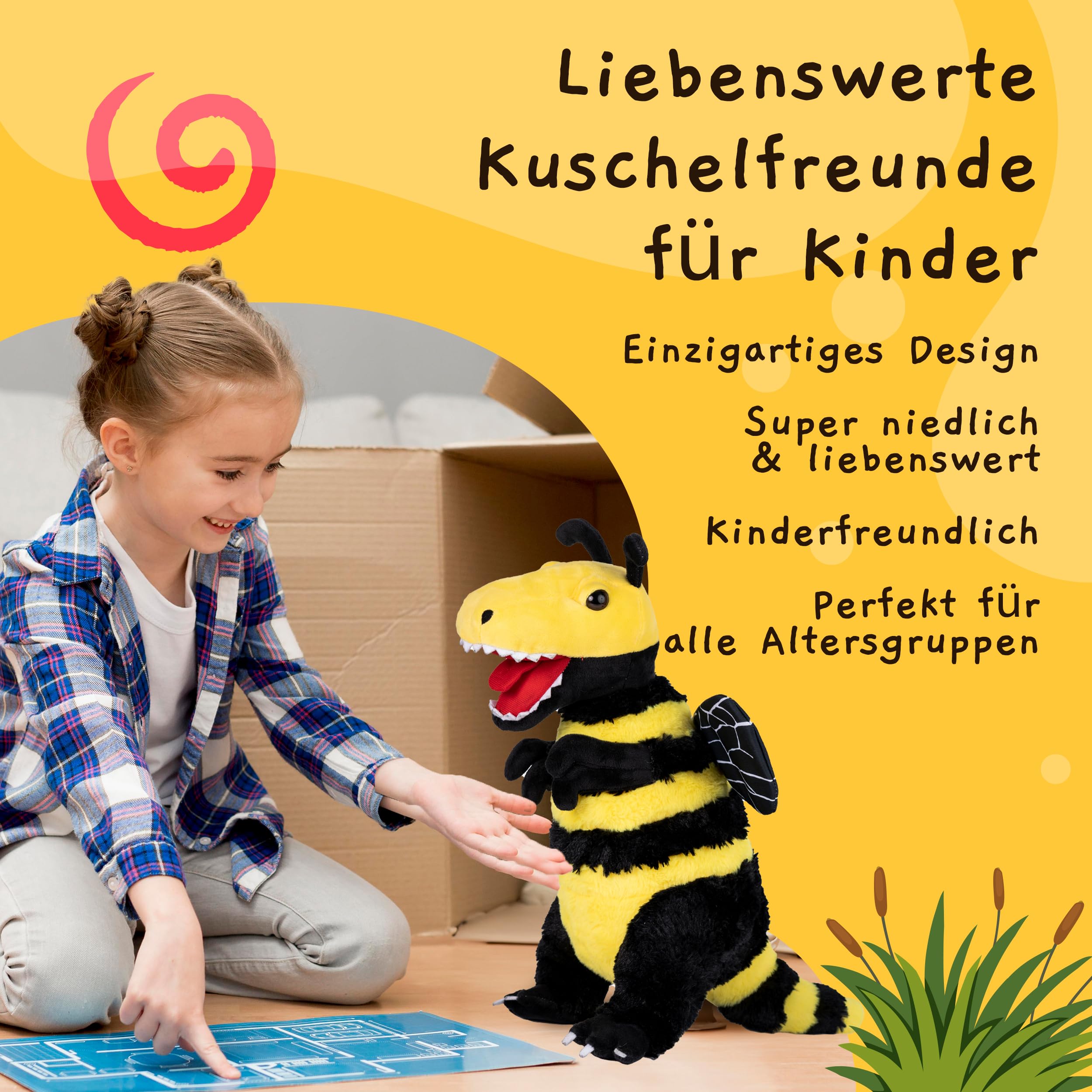 Randimals B-Rex Dino Plüschtier & Biene Kuscheltier Hybrid - B-Rex & Stofftier Biene Plüschtiere - Knuddeliges Kuscheltier T-Rex & Biene - Niedliche Plüschtiere Freundschaft & Abenteuer