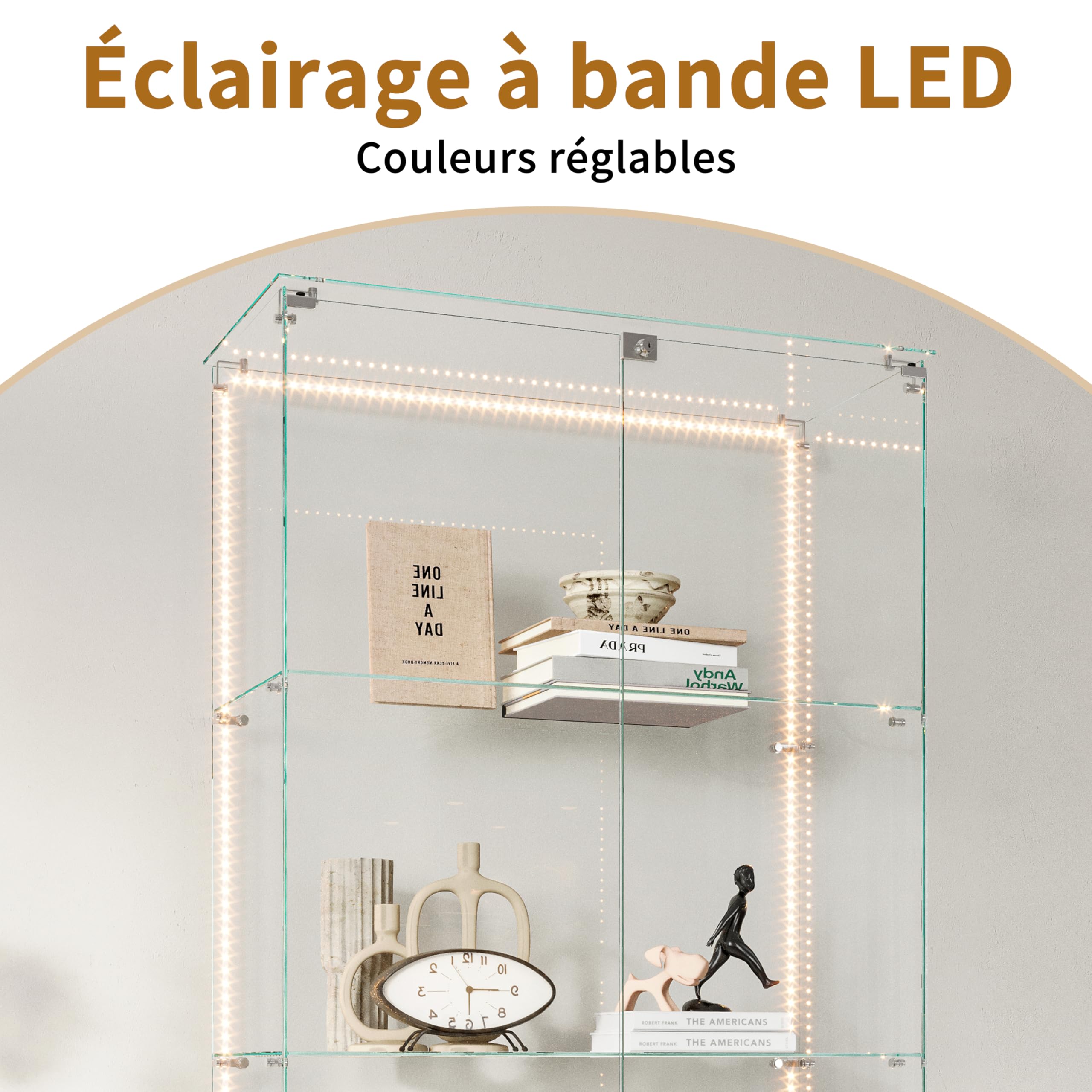 Vitrina de Cristal Expositor con LED y Cerradura, Vitrinas de pie de Cristal con 5 Estantes Ajustables y 2 Puertas, Armario Vitrina Moderne para Colección Armario de Pie de Cristal(Blanco,81x37x183)