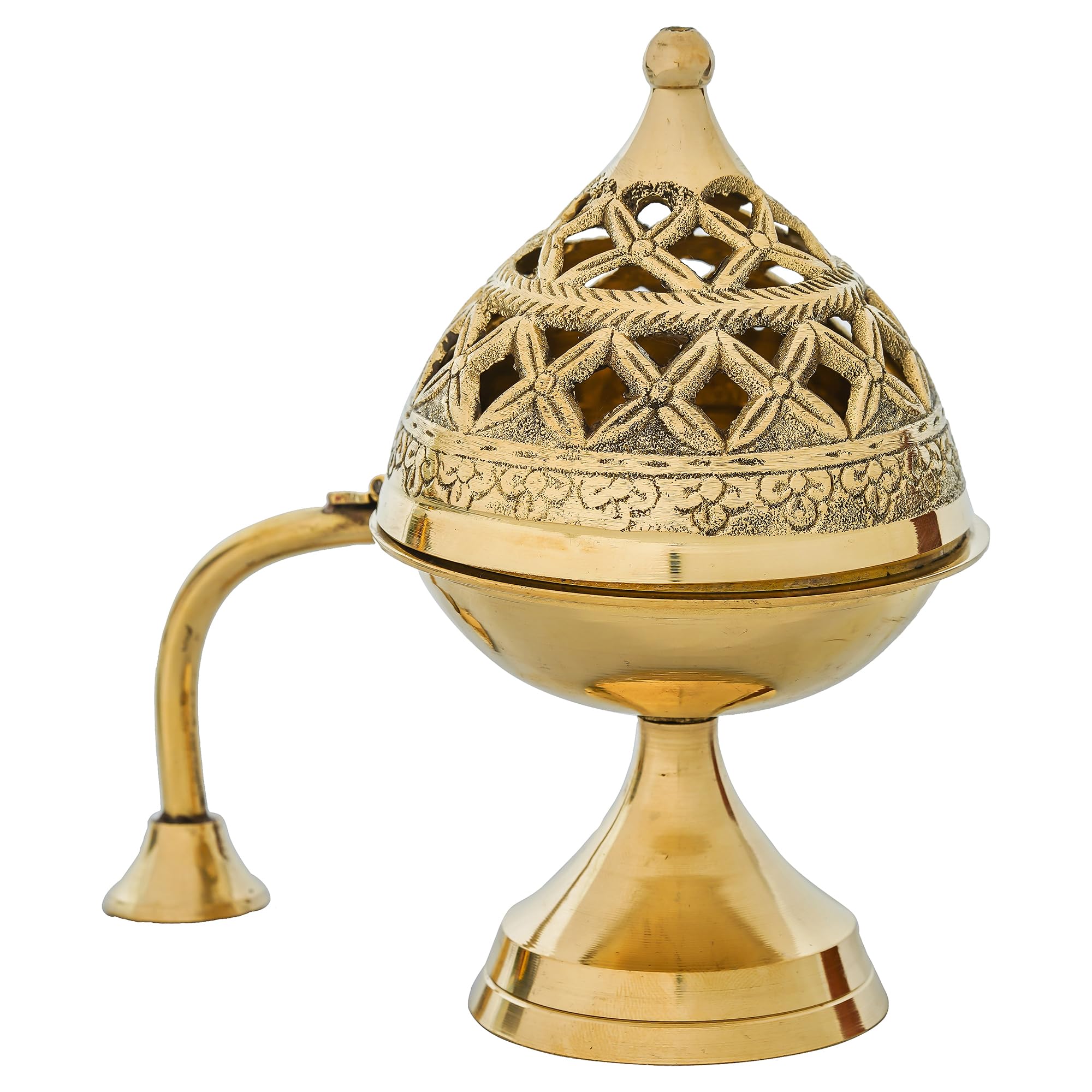 Webelkart Antique Brass Gold Dhoop Dani, Sambrani Holder |Loban Dani |Aarti Brass Dani/Dhoop Dani Burner for Home Decor|Dhoop Batti Stand with Handle (6" Inches) 4