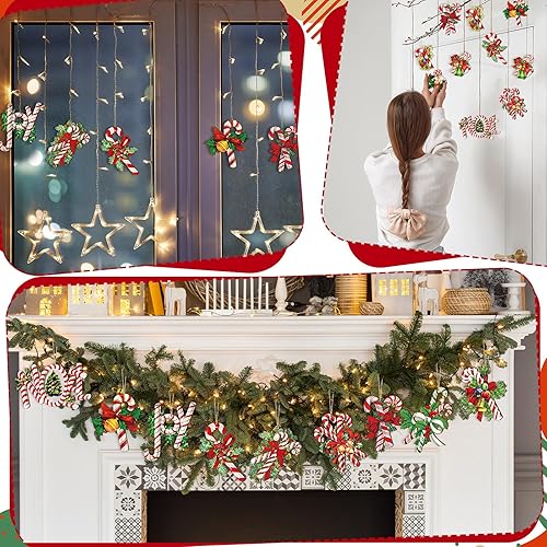 Miniatura 6 de Realspring 36 piezas de adornos de caramelo de Navidad de madera para decoración de árbol de caramelo colgante de menta, adornos de Navidad con