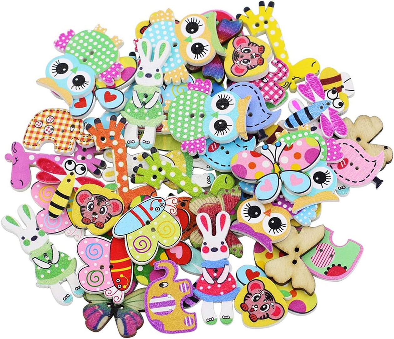 Craft Buttons, Scoolr 50pcs Wooden Buttons Animal Buttons for Sewing DIY Craft Handmade Project Children's Manual Button Painting Decorations